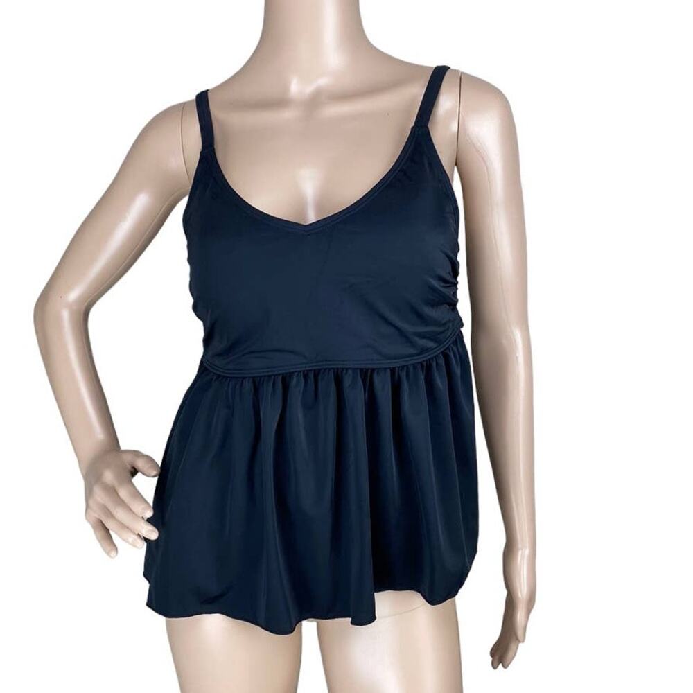 New Black Tankini Padded Ruched Adjustable Strap Swimsuit Bikini Top Size XL